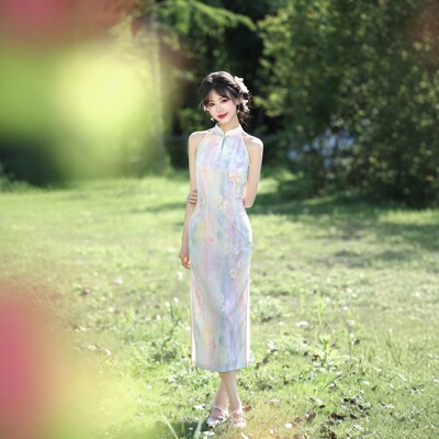 2026新款新中式无袖旗袍女夏季晕染印花修身连衣裙气质日常可穿