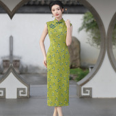 连衣裙显瘦日常修身 复古旗袍女装 中国风仿醋酸长款 2024春夏新款