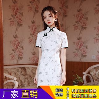 2023新款春夏棉麻改良旗袍日常绣花时尚复古年轻款少女旗袍连衣裙