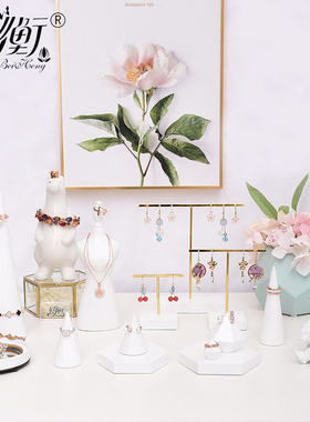 ins仿大理石纹白色树脂北欧简约首饰架戒指座项链展示盘摆件装饰