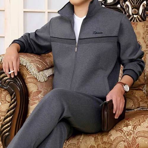 运动套装中老年人加绒纯棉长袖