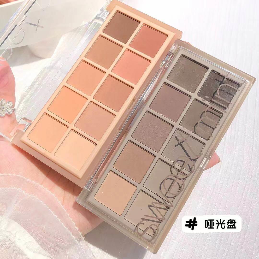 正品sweetmint低饱和十色眼影盘日常烟熏冷棕灰色大地色淡妆哑光