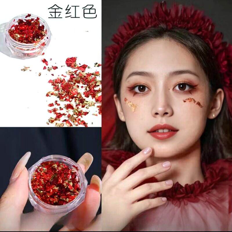 红色锡箔碎片金银色日系指甲油胶装饰纸银箔纸网红美甲超闪金箔纸