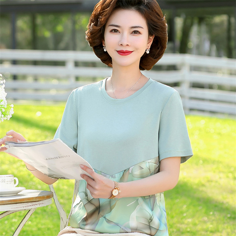 妈妈夏装纯棉短袖t恤洋气上衣服两件套40岁50中老年女装棉麻套装