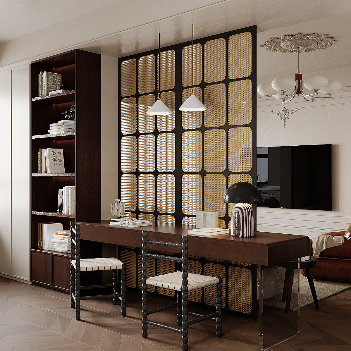 设计师推荐实木屏风隔断藤编客厅入户酒店餐厅门对门沙发背景屏风
