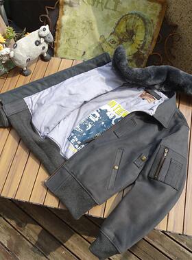 仅54件美国进口丝绒磨砂老牛皮可脱卸羊毛领真皮衣B15空飞梦露