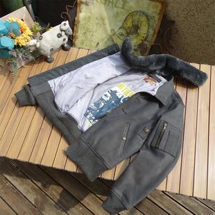 仅54件美国进口丝绒磨砂老牛皮可脱卸羊毛领真皮衣B15空飞梦露