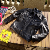 复古门多萨皮衣 翻领蜡染植揉硬马皮外套 美式 真皮农场主RL皮夹克