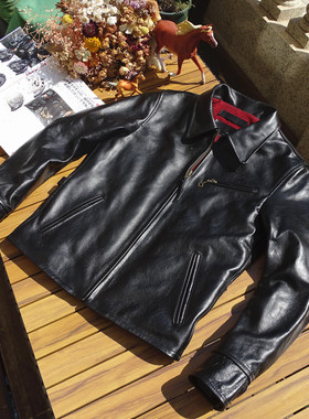 恩菲尔德1930头层油蜡马皮皮衣翻领拉链真皮机车夹克可养成