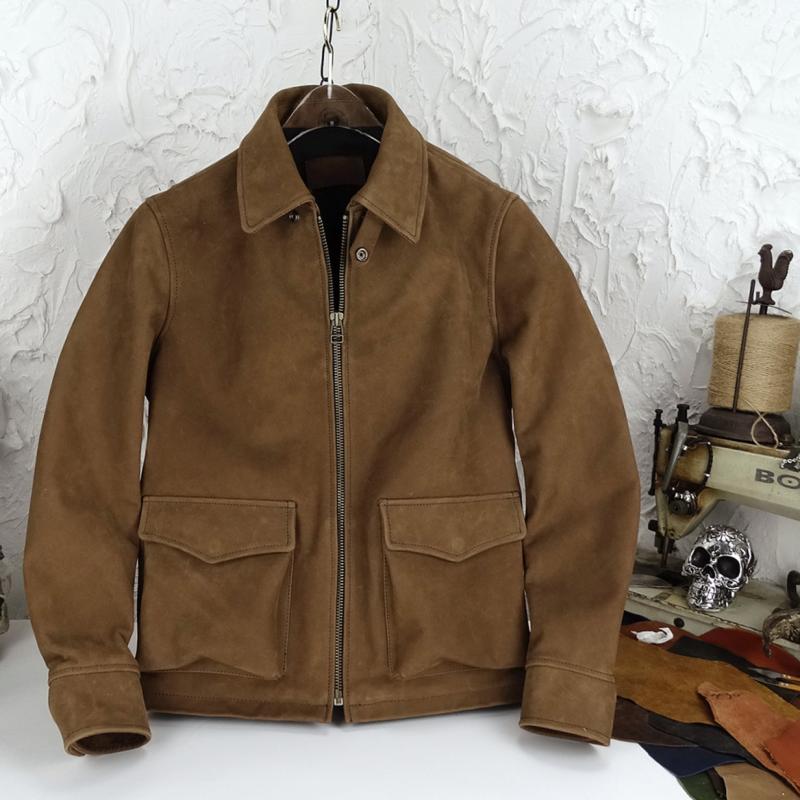 ecco 磨砂皮装甲指挥官美式复古皮夹克男真皮皮衣