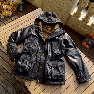 26春新 日本川西植鞣小牛皮保暖毛绒内里真皮衣外套 连帽猎装
