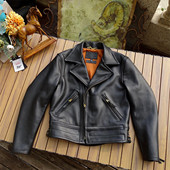 须山哲也翻领斜拉机车皮夹克四速骑警1.4重磅超厚牛皮