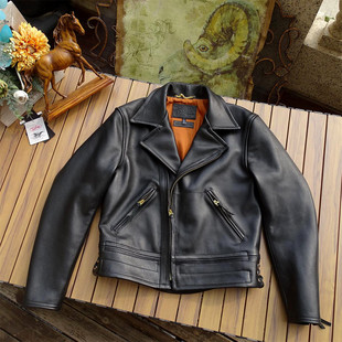 须山哲也翻领斜拉机车皮夹克四速骑警1.4重磅超厚牛皮