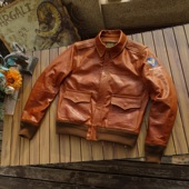 蜜蜡马皮大逃亡A2飞行服植鞣蜡染小幼马皮真皮皮衣男