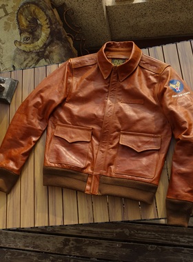 蜜蜡马皮大逃亡A2飞行服植鞣蜡染小幼马皮真皮皮衣男
