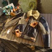 战损补丁原生态羊皮毛一体美式 复古手工做旧擦色真皮皮衣