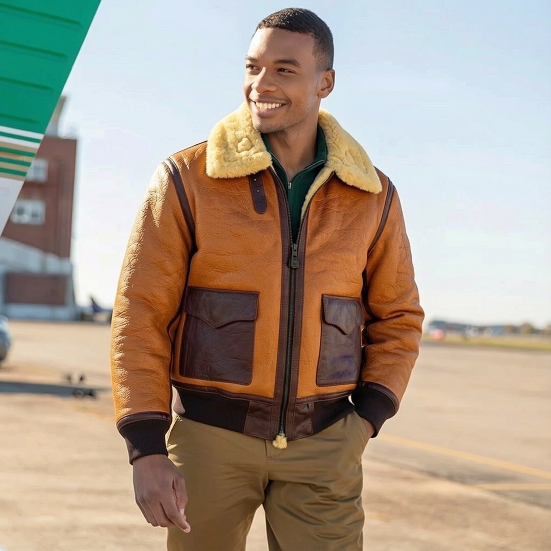【一眼惊艳】油蜡落日黄色原生态羊皮毛一体想马皮A2空军皮衣,男装,皮衣,淘宝优惠券,粉丝福利购,淘宝优惠卷