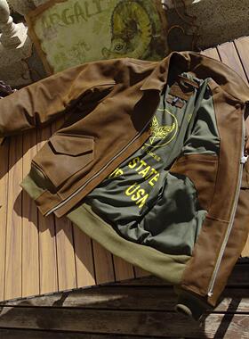 【毕业版45P】美产油磨老牛皮美式复古真皮皮衣空军飞行皮夹克