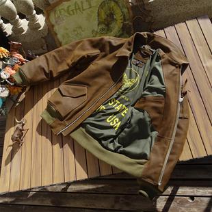 美产油磨老牛皮美式 45P 复古真皮皮衣空军飞行皮夹克 毕业版