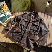 茶芯牛皮石磨擦色做旧阿美咔叽美式 复古M43野战猎装 小风衣真皮衣