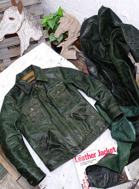 【5折首推】绿色植鞣蜡变小幼马皮maverick独行侠袋花拉链牛仔