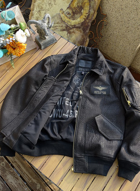粗野纹理野牛纹欧版CWU-45P空军飞行皮夹克真皮皮衣