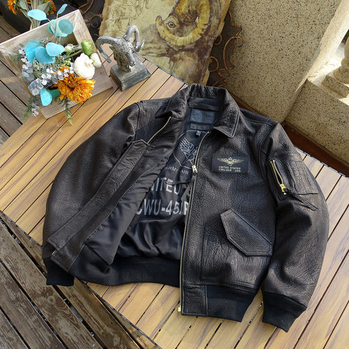 粗野纹理野牛纹欧版CWU-45P空军飞行皮夹克真皮皮衣