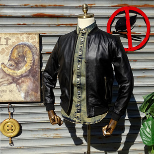 进口头层荔枝纹黄牛皮吉田青古铜拉链真皮皮衣男 停产捡漏儿