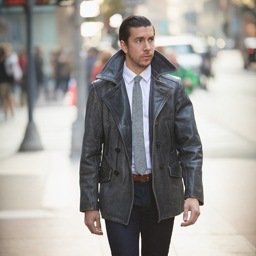 海军潜艇指挥官双排扣中长款大衣美式复古进口爆裂牛皮手工做旧