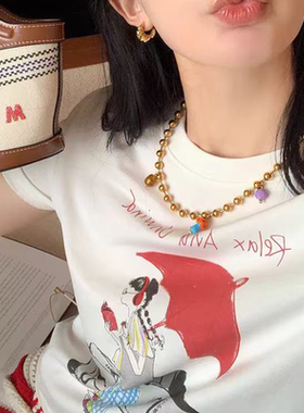 可爱复古时尚金珠琉璃项链