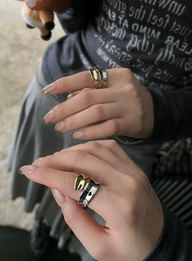 网红欧阳同款双叶缠绕戒指女叠戴设计感高抛光分色指环小众高级感