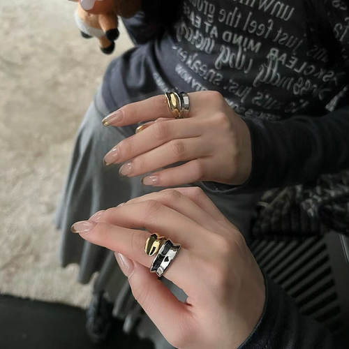 网红欧阳同款双叶缠绕戒指女叠戴设计感高抛光分色指环小众高级感