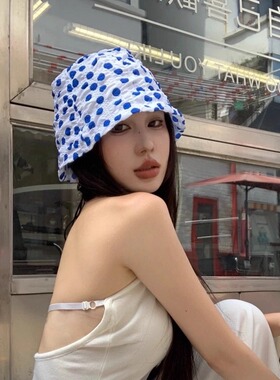 【蓝色波点】夏季轻薄款肌理感泡泡盆栽帽显白炸街时髦女搭配盆帽