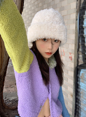 仙女都在戴的白色毛绒帽显脸小