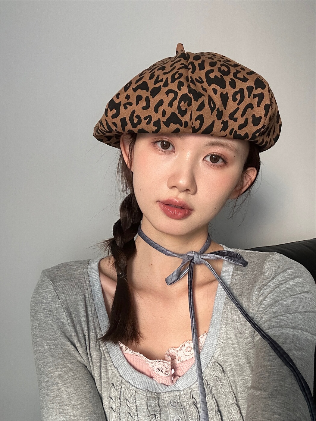 2024潮流单品豹纹贝雷帽显脸小潮