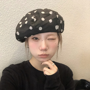 【复古波点】经典回潮黑色大波点贝雷帽百搭显脸小时髦文艺画家帽
