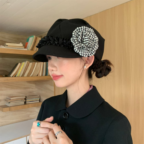 文艺女作家格子花朵显脸小云朵帽