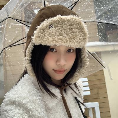 灯芯绒护耳羊卷毛雷锋帽冬季保暖