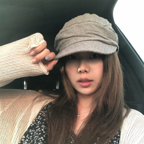 日系褶皱亚麻灰色马术帽显脸小潮