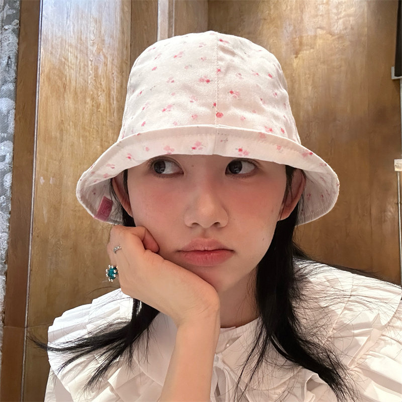 【粉色小花】日系甜美少女小碎花渔夫帽夏季出游显脸小蝴蝶结盆帽