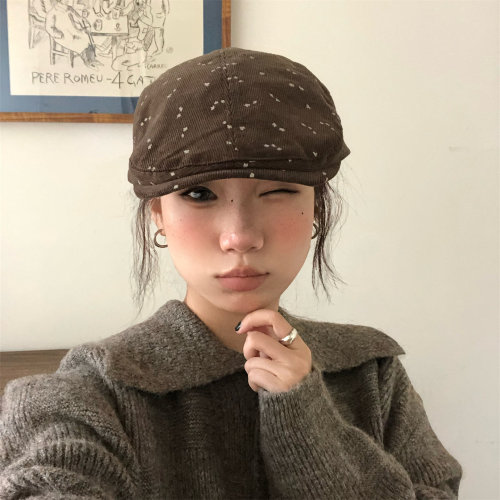 复古灯芯绒碎花软顶前进帽百搭潮
