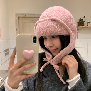 【氛围感甜妹】甜美可爱圈圈纱护耳针织帽ins博主同款粉色飞行帽