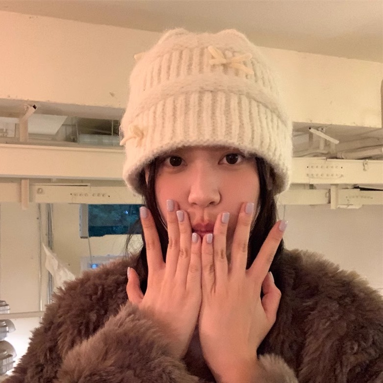 小众设计蝴蝶结针织毛线帽显脸小