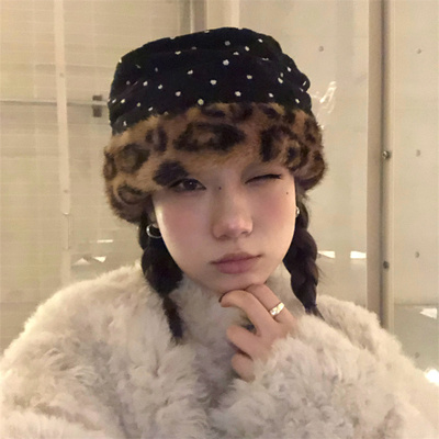 小众设计豹纹毛绒边波点双面盆帽