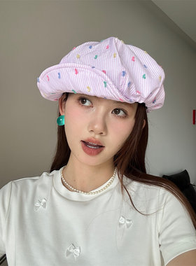 条纹彩色点点云朵帽显脸小八角帽