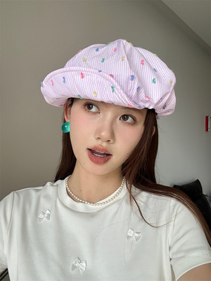 条纹彩色点点云朵帽显脸小八角帽