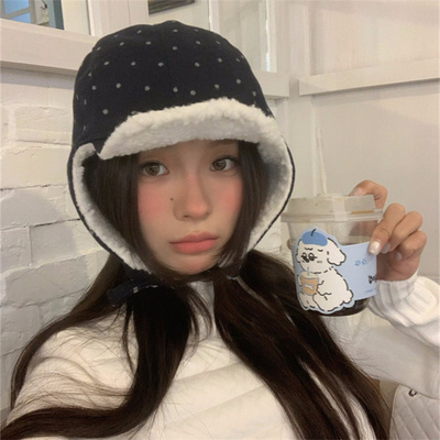 小众韩代款少女感波点雷锋帽保暖
