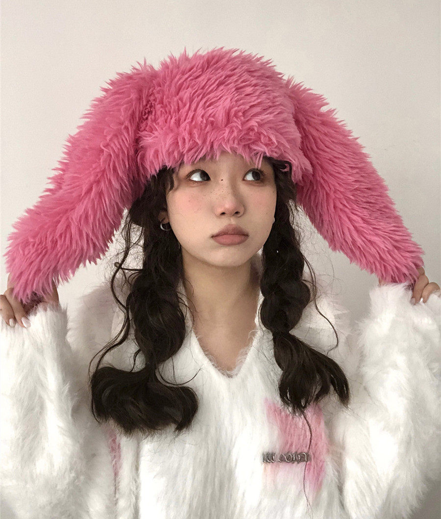 【长耳朵兔子帽】可爱搞怪毛绒绒包头帽炸街玫红色秋冬保暖雷锋帽