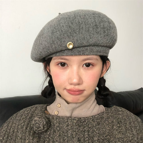 气质耐看灰色羊毛贝雷帽显脸小女