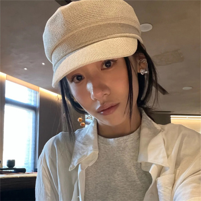 韩国定制款英伦风米色编织报童帽